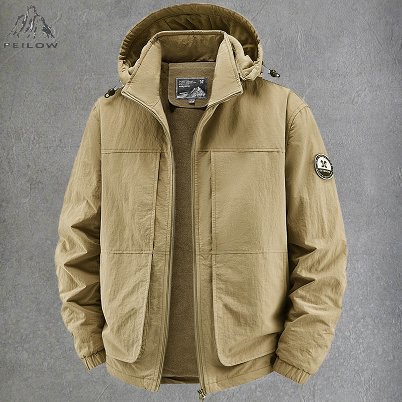 Quality Winter Clothing Bomber Jacket - เสื้อแจ็คเก็ตบอมเบอร์ฤดูหนาวบุผ้ากำมะหยี่หนา อบอุ่น มีหลายกระเป๋า คุณภาพสูงสำหรับผู้ชาย เสื้อพาร์กาสตรีทแวร์ เสื้อโค้ทกันลม