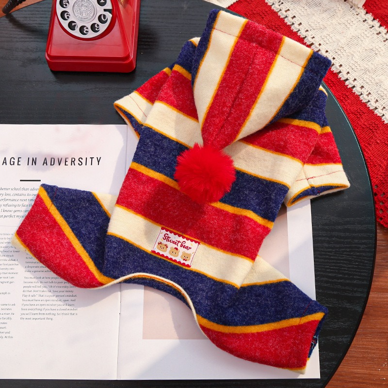 Winter Clothing Leg Warmers - เสื้อผ้าสัตว์เลี้ยงแบบยุโรปสำหรับปีใหม่ลายทางคลาสสิก ชุดสี่ขาสำหรับสุนัข ช่วยให้อุ่นในฤดูหนาว อุปกรณ์สำหรับสัตว์เลี้ยง