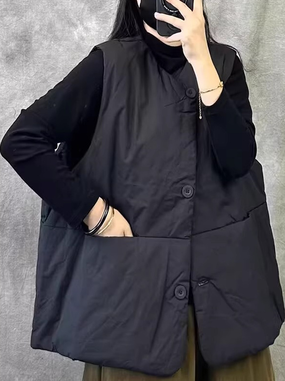 Winter Clothing Needs - เสื้อกั๊กแขนสั้นสไตล์เรโทรสำหรับผู้หญิง เสื้อผ้าฝ้ายหลวมๆ อุ่นสบาย ระบายอากาศได้ดี ไม่ต้องติดป้าย เหมาะสำหรับฤดูใบไม้ร่วงและฤดูหนาว