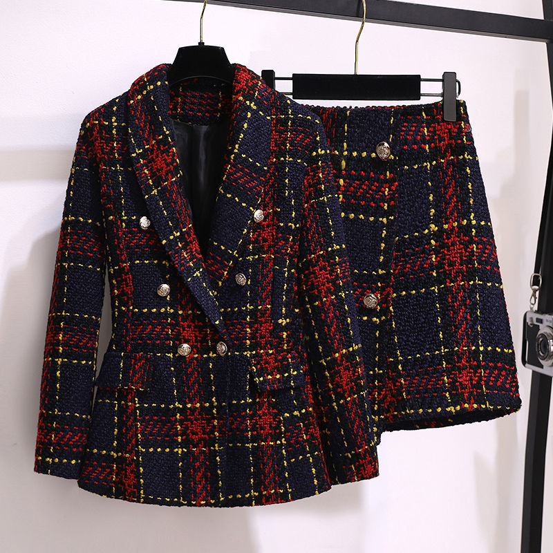 Winter Clothing Vintage - ผู้หญิงฤดูหนาว Vintage Tweed เกาหลี Blazer แจ็คเก็ตเสื้อและกระโปรงสั้น