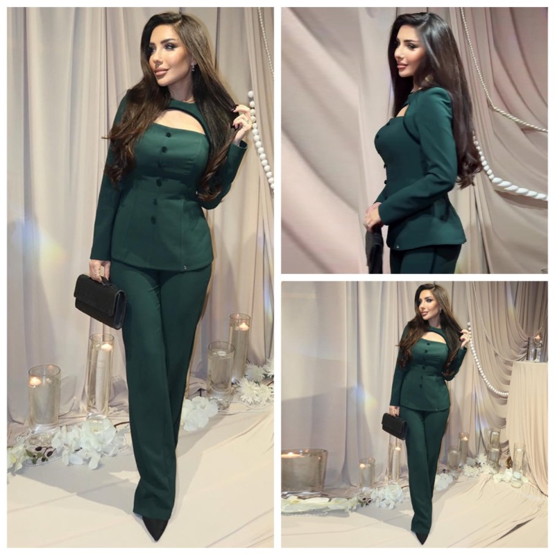 Winter Clothing Amazon - ชุดกางเกงขายาวสีเขียวทรงตรงสไตล์ใหม่สำหรับฤดูหนาวจากอเมซอนอเมริกา เสื้อผ้าแฟชั่นผู้หญิงสำหรับการค้าต่างประเทศและข้ามพรมแดน สไตล์ยุโรป