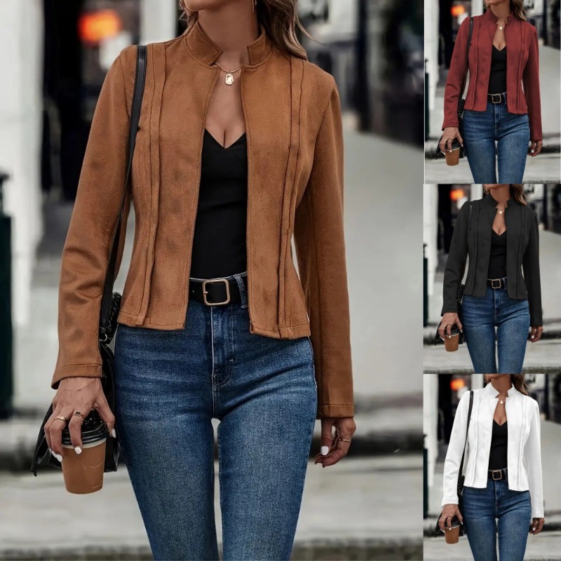 Winter Clothing Amazon - 2026 AliExpress Wish Amazon, เสื้อโค้ทคาร์ดิแกนสั้นแขนยาวสีพื้นบางเบาอเนกประสงค์สำหรับฤดูหนาว เสื้อผ้าผู้หญิงสไตล์เรียบหรู