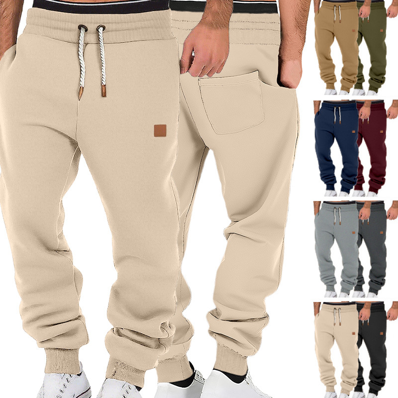 Winter Clothing Amazon - กางเกงวอร์มลำลองแฟชั่นสีพื้นสำหรับผู้ชายสไตล์ยุโรปและอเมริกา แบรนด์ Amazon สำหรับฤดูใบไม้ผลิและฤดูใบไม้ร่วง