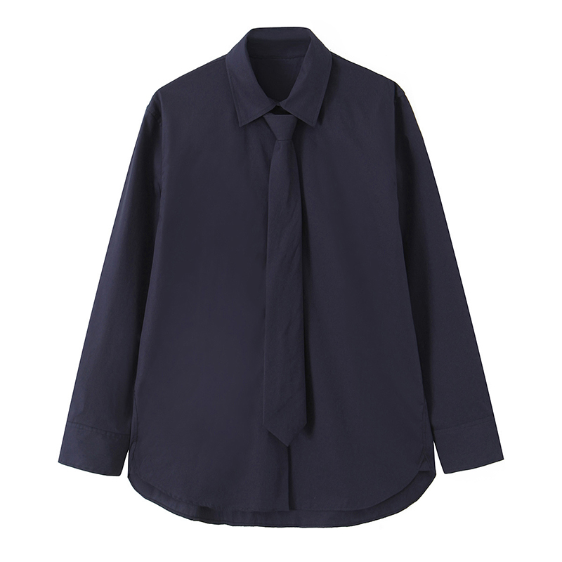 Winter Clothing Vintage - เสื้อเชิ้ตผู้หญิง Willshela แฟชั่นสไตล์วินเทจ คอปก แขนยาว สีกรมท่า