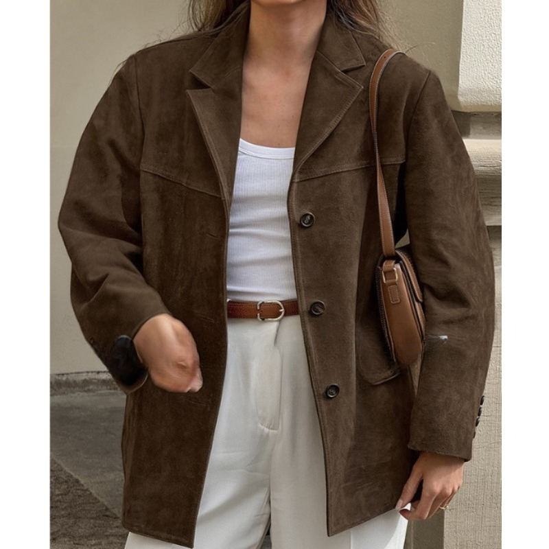 Winter Clothing Amazon - เสื้อแจ็คเก็ตหนังกลับสีพื้นสไตล์ตะวันตกขายดีสำหรับผู้หญิงบน Amazon ในยุโรป อเมริกา ชุดสูทใหม่ของ Maillard