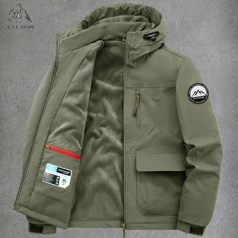 Quality Winter Clothing Bomber Jacket - เสื้อแจ็คเก็ตบอมเบอร์กันหนาวหนา หลายกระเป๋า สำหรับผู้ชาย คุณภาพสูง สไตล์สตรีทแวร์ เสื้อโค้ทกันลมบุผ้ากำมะหยี่