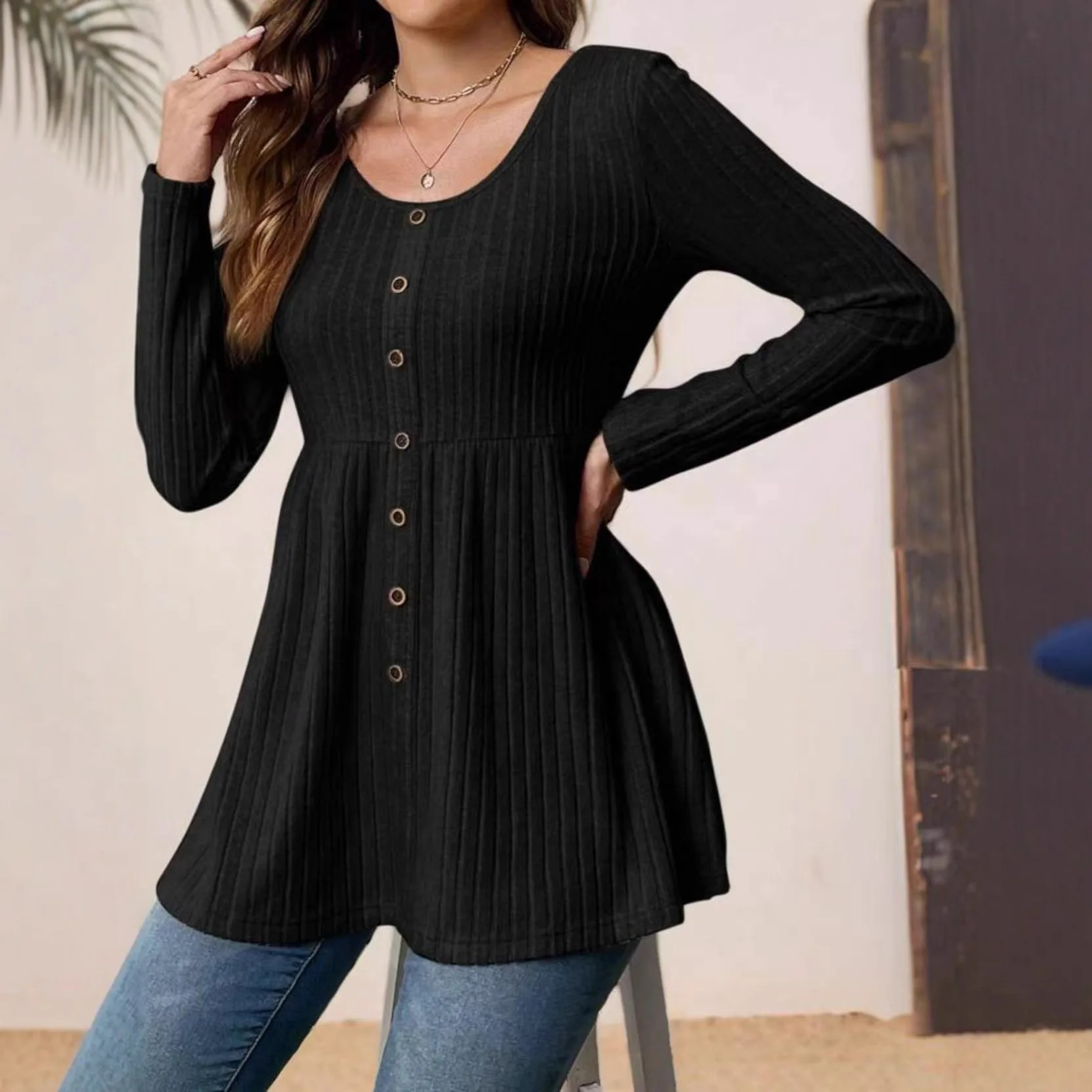 Winter Clothing Amazon - เสื้อผ้าผู้หญิงสำหรับฤดูใบไม้ร่วงและฤดูหนาว ยอดนิยมบน Amazon เสื้อสีพื้นแบบเรียบง่าย แขนยาว ติดกระดุมแถวเดียว