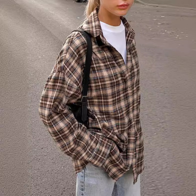 เสื้อลําลองลายสก๊อตผู้หญิงหลวม - Winter Clothing Vintage บทวิจารณ์และราคา